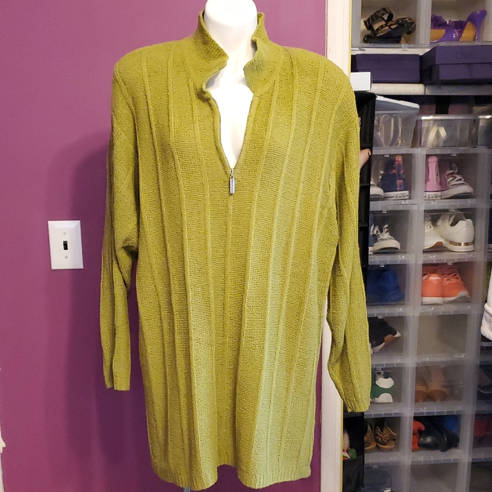 Olive Green Cowl Neck Sweater with Ribbed Texture